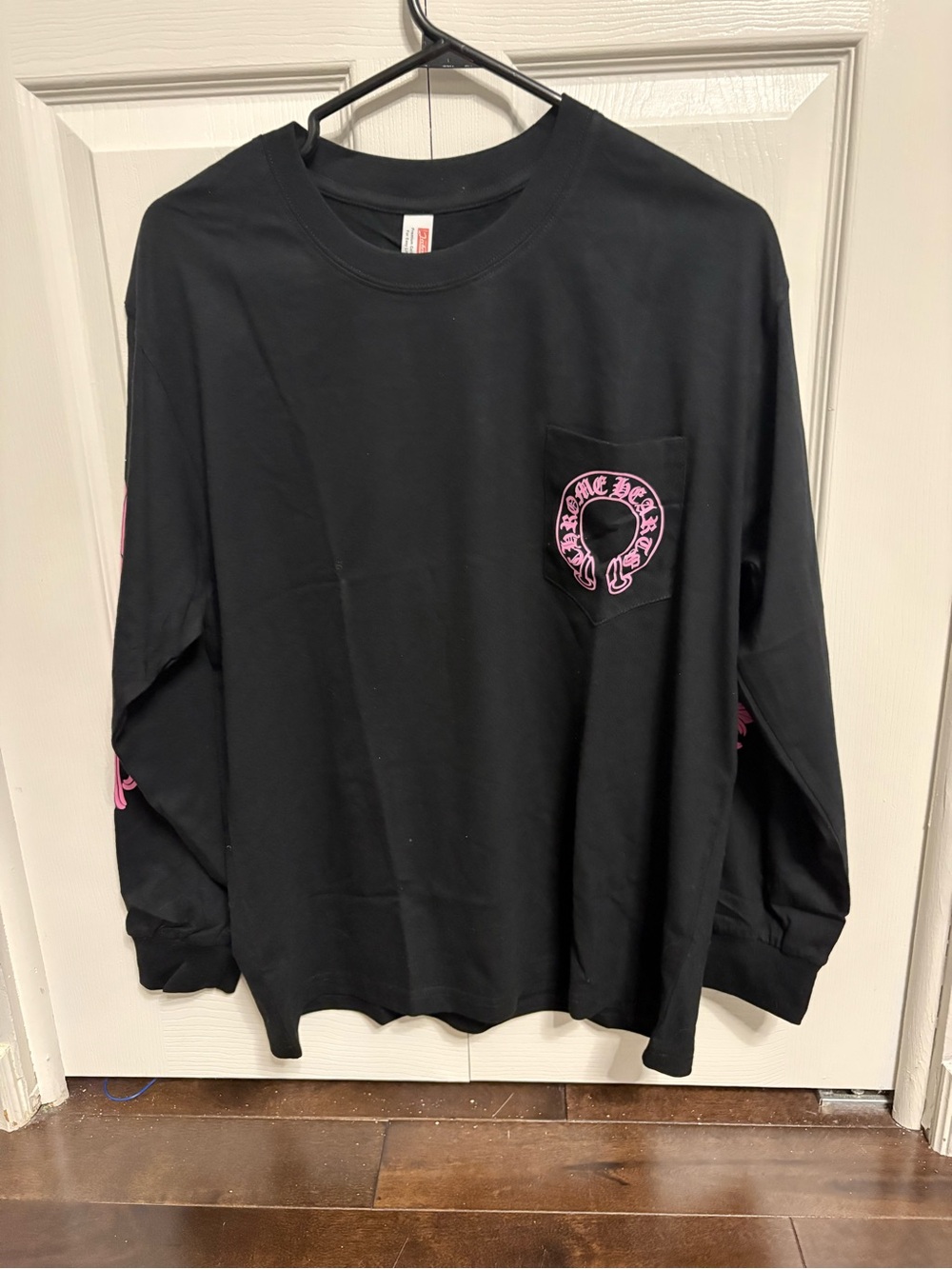 Chrome hearts -Sleeve mens Graphic Pocket Tee with Pink Logo